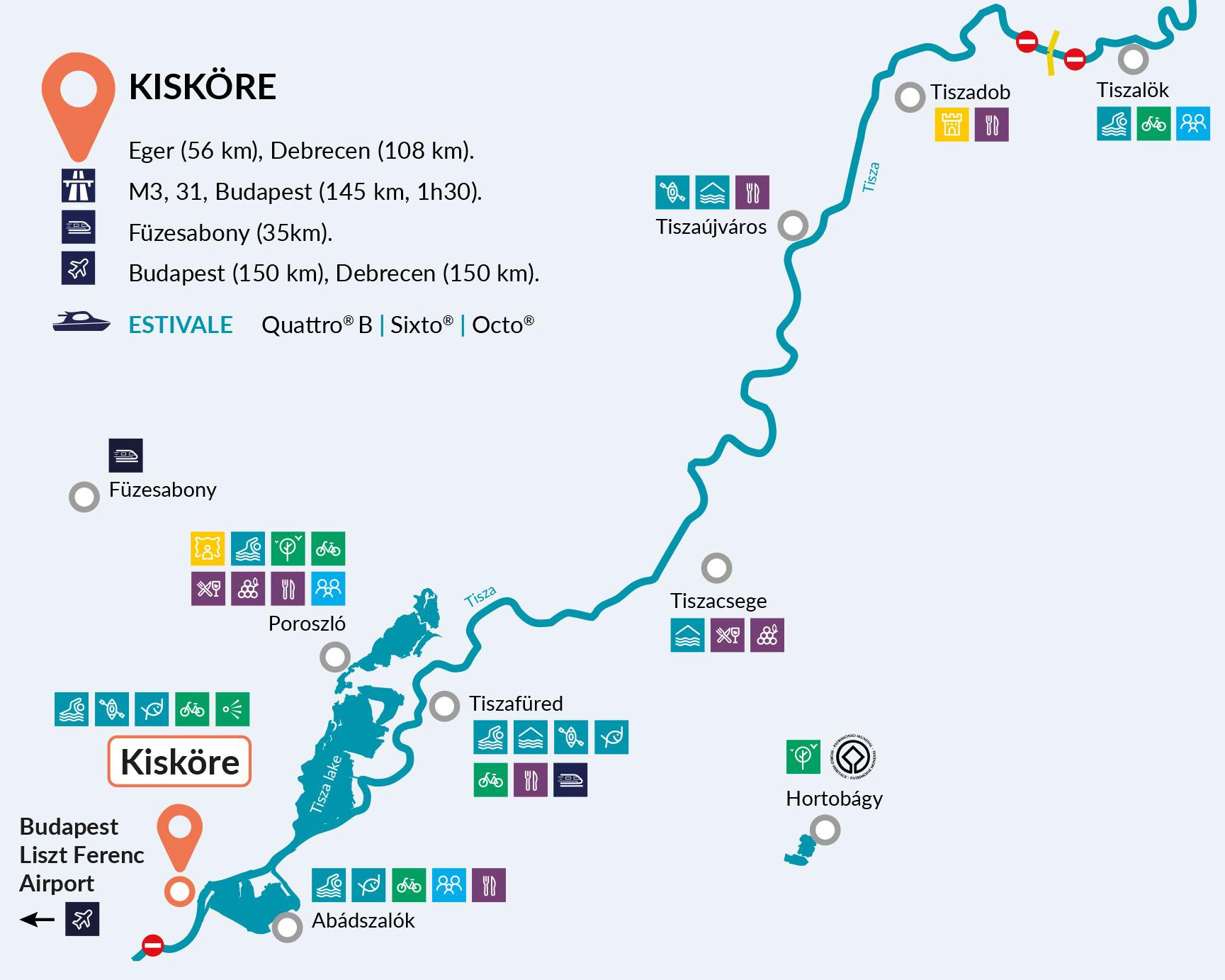 Kisköre, Tisza-tó nyaralóhajózási térkép